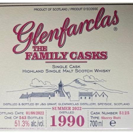 Glenfarclas 1990 32 Year Old S22 Cask 5125 Sherry Butt 51.3% ABV 700ml