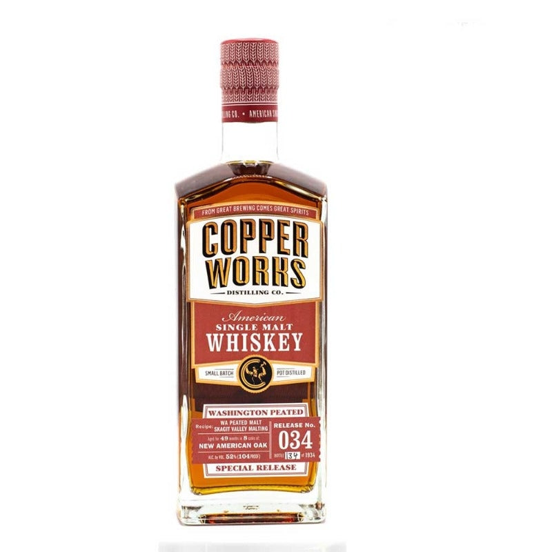 Copperworks American Peated Malt Whiskey R34 52% ABV 750ml